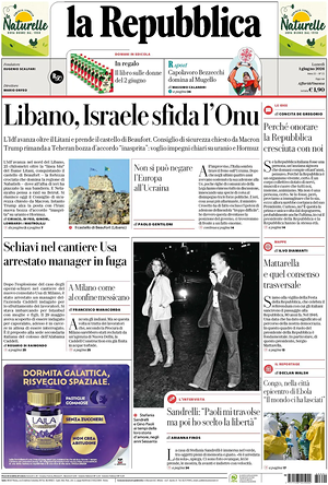 La Repubblica prima pagina