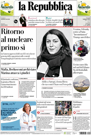 Prima pagina La Repubblica di oggi - Quotidiano nazionale
