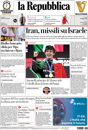 Prima pagina La Repubblica di oggi - Quotidiano nazionale
