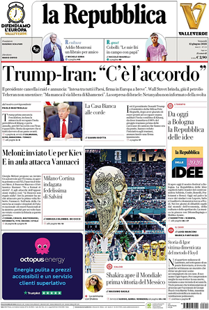 Prima pagina La Repubblica di oggi - Quotidiano nazionale