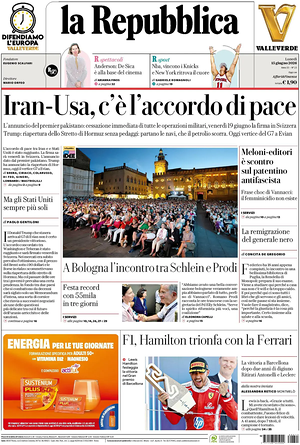 Prima pagina La Repubblica di oggi - Quotidiano nazionale