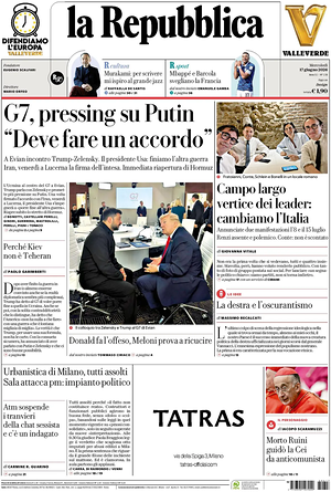 Prima pagina La Repubblica di oggi - Quotidiano nazionale