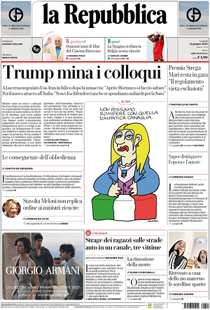 Prima pagina La Repubblica di oggi - Quotidiano nazionale