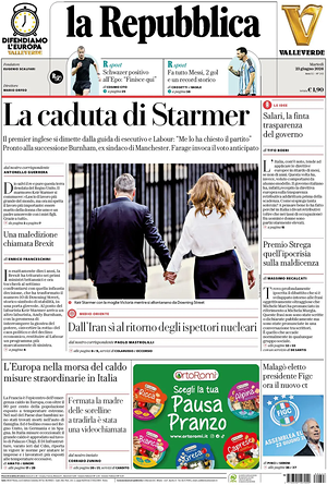 Prima pagina La Repubblica di oggi - Quotidiano nazionale