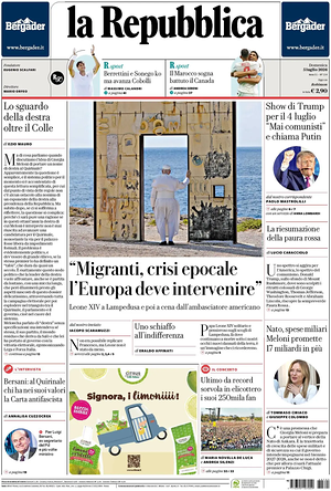 Prima pagina La Repubblica di oggi - Quotidiano nazionale