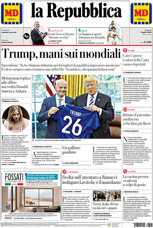 Prima pagina La Repubblica di oggi - Quotidiano nazionale