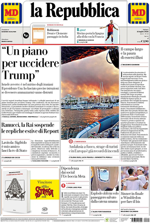 Prima pagina La Repubblica di oggi - Quotidiano nazionale