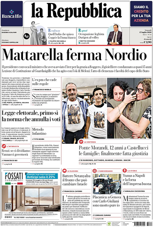 La Repubblica prima pagina