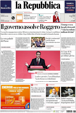 La Repubblica prima pagina