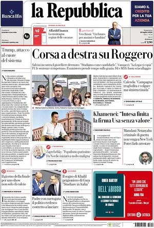 La Repubblica prima pagina