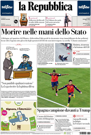 Prima pagina La Repubblica di oggi - Quotidiano nazionale