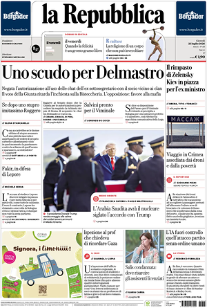 Prima pagina La Repubblica di oggi - Quotidiano nazionale