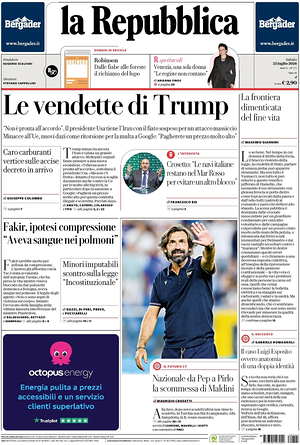 Prima pagina La Repubblica di oggi - Quotidiano nazionale