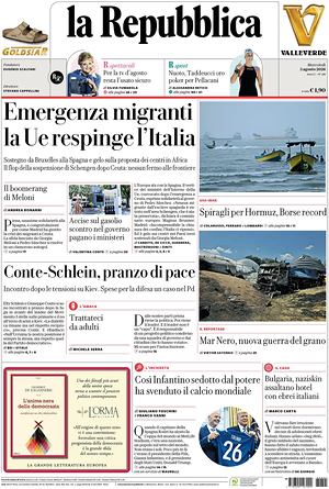 Prima pagina La Repubblica di oggi - Quotidiano nazionale