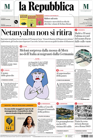 Prima pagina La Repubblica di oggi - Quotidiano nazionale