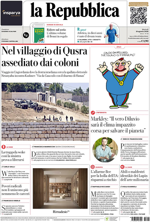 Prima pagina La Repubblica di oggi - Quotidiano nazionale