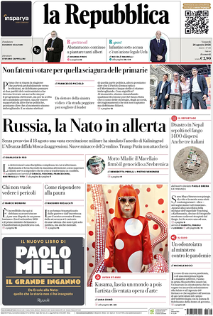 Prima pagina La Repubblica di oggi - Quotidiano nazionale