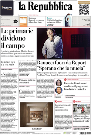 Prima pagina La Repubblica di oggi - Quotidiano nazionale