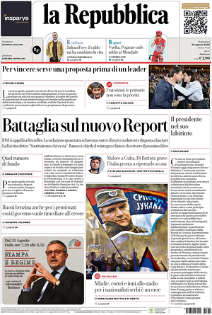 Prima pagina La Repubblica di oggi - Quotidiano nazionale