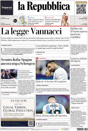 La Repubblica prima pagina