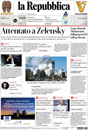 Prima pagina La Repubblica di oggi - Quotidiano nazionale