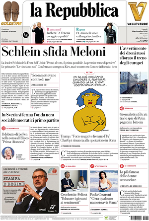 Prima pagina La Repubblica di oggi - Quotidiano nazionale