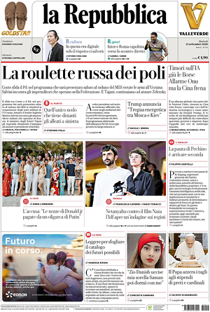 Prima pagina La Repubblica di oggi - Quotidiano nazionale