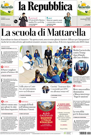 Prima pagina La Repubblica di oggi - Quotidiano nazionale
