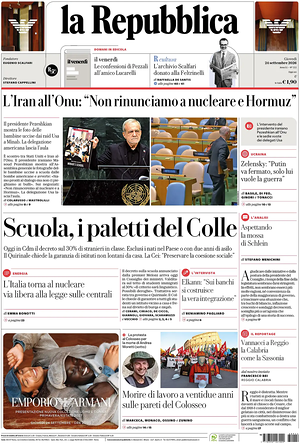 Prima pagina La Repubblica di oggi - Quotidiano nazionale