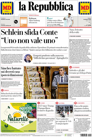 Prima pagina La Repubblica di oggi - Quotidiano nazionale