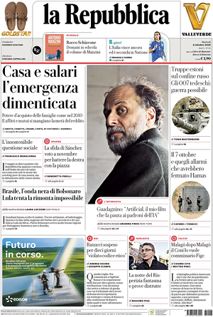 Prima pagina La Repubblica di oggi - Quotidiano nazionale