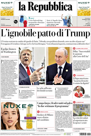 Prima pagina La Repubblica di oggi - Quotidiano nazionale