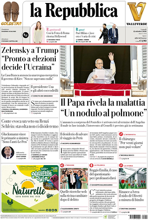 Prima pagina La Repubblica di oggi - Quotidiano nazionale
