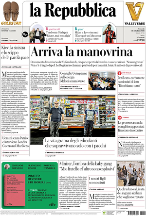 Prima pagina La Repubblica di oggi - Quotidiano nazionale