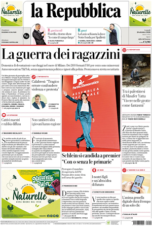 La Repubblica prima pagina