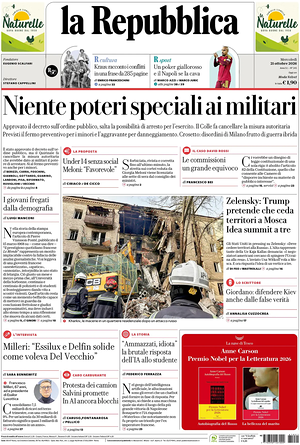 La Repubblica prima pagina