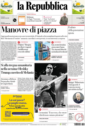 Prima pagina La Repubblica di oggi - Quotidiano nazionale
