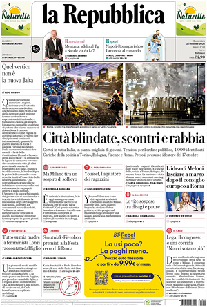 Prima pagina La Repubblica di oggi - Quotidiano nazionale