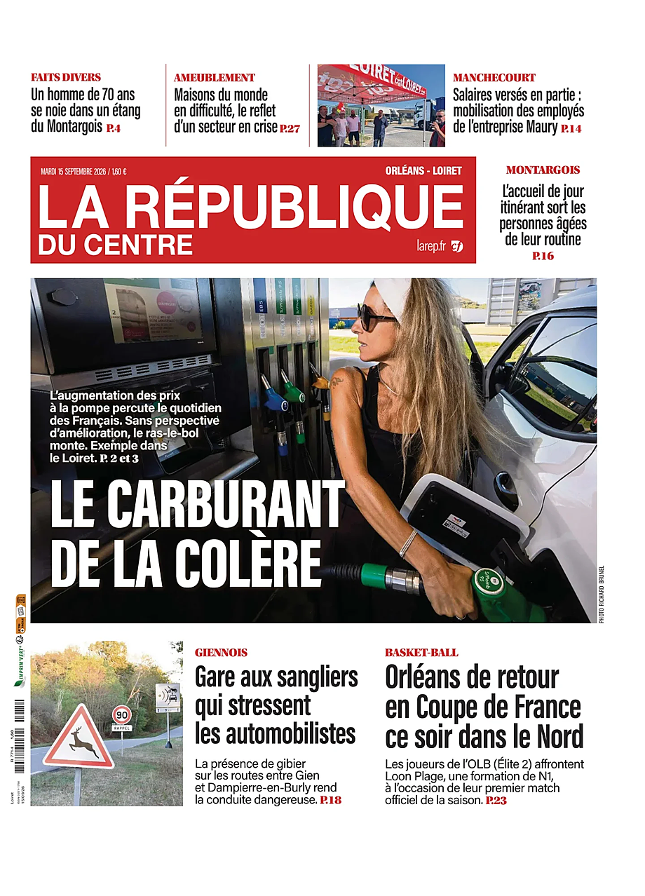 Une de La République du Centre du jour - Presse 15 septembre 2026