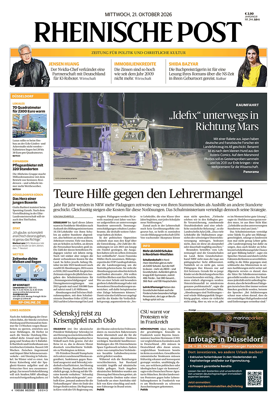 Titelseite von Rheinische Post heute - Schlagzeilen und Nachrichten