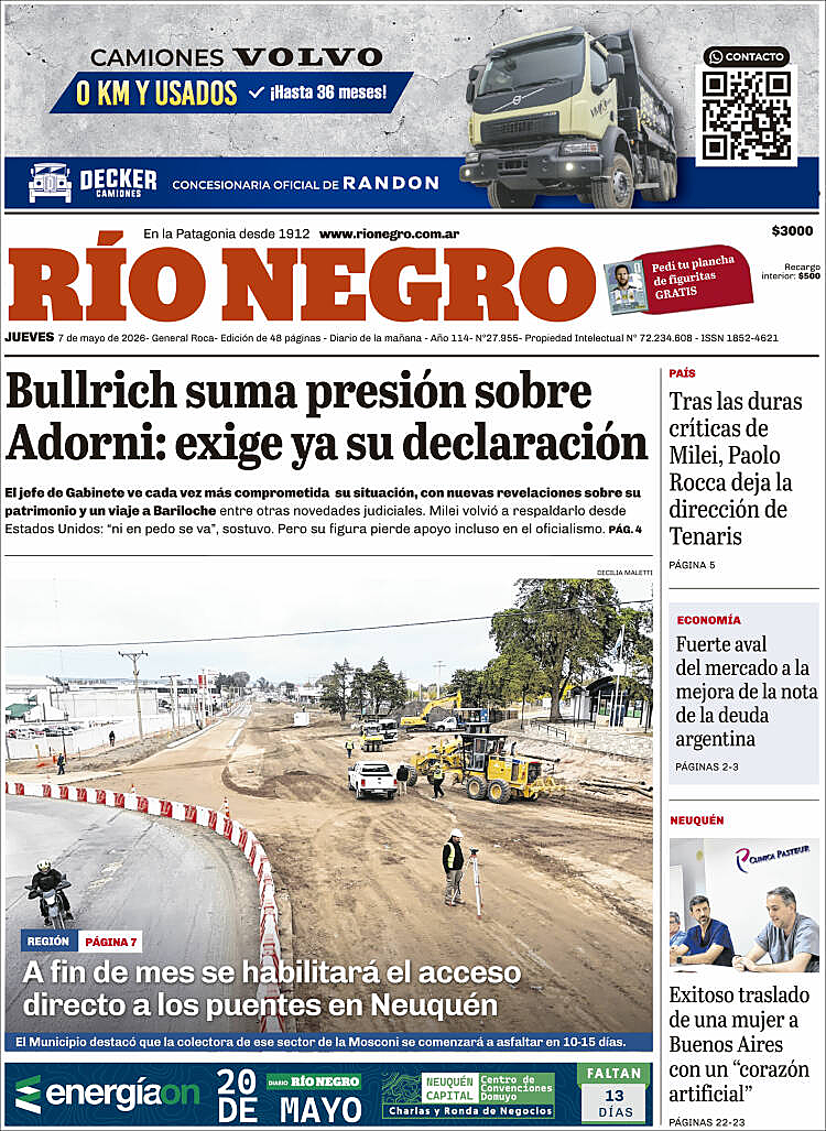 Tapa de Río Negro de hoy