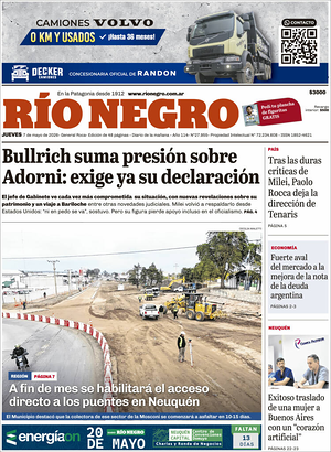 Tapa Río Negro de hoy - Diario regionales