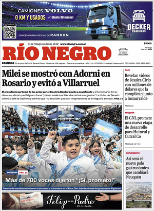 Tapa Río Negro de hoy - Diario regionales
