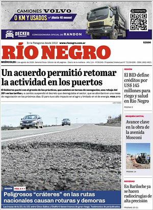 Tapa Río Negro de hoy - Diario regionales