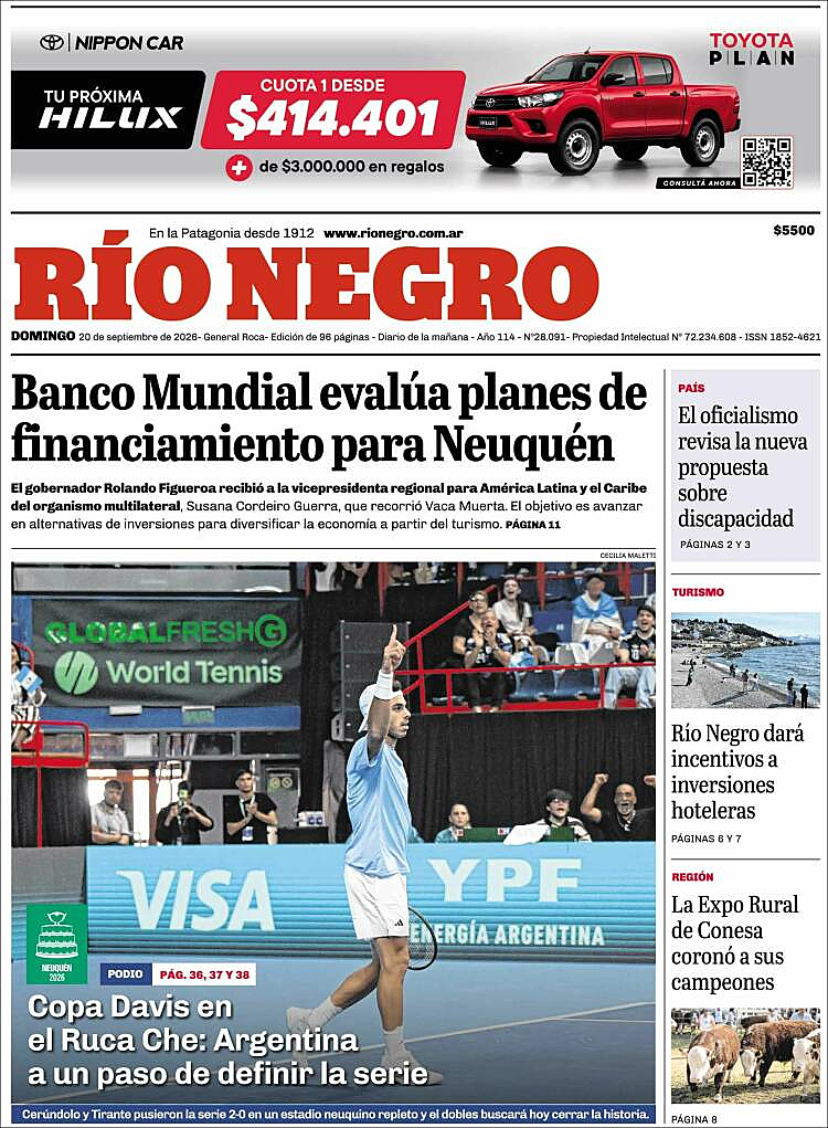 Tapa de Río Negro de hoy