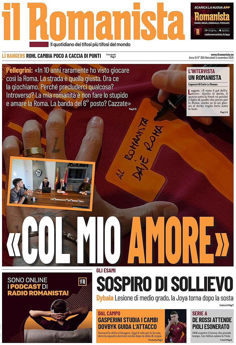 Prima pagina Il Romanista di oggi - Edicola 5 Novembre 2025
