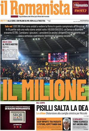 Prima pagina Il Romanista di oggi - Quotidiano sport
