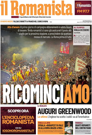 Prima pagina Il Romanista di oggi - Quotidiano sport