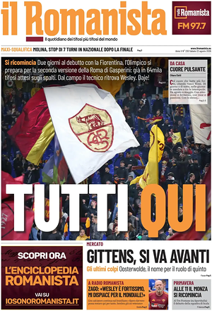 Prima pagina Il Romanista di oggi - Quotidiano sport
