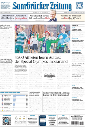 Titelseite von Saarbrücker Zeitung heute - Regionale Zeitungen